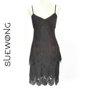 SUE WONG Crochet Embellished Cocktail Dress